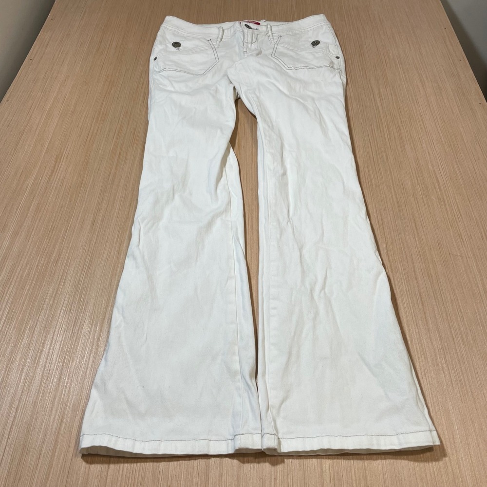 Unionbay Flare Pants Womens 11 White Low Rise Contrast Stitch Cargo Stretch